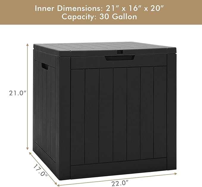 Giantex Deck Boxes Outdoor Waterproof - 30 Gallon Patio Storage Box with Lockable Lid, Built-in Handles, Storage Bin for Poolside, Package Delivery, Cushions, Garden Tools, Outside Storage Box (Black)