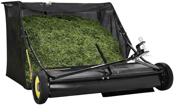 Garvee 42" Tow-Behind Lawn Sweeper – 24 cu.ft. Large-Capacity Pull-Behind Grass & Leaf Collector, Heavy-Duty Adjustable Height, Dumping Rope Design for Easy Debris Disposal, Fits Tractors & ATVs