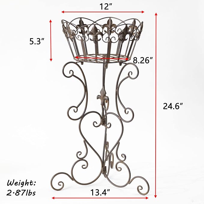 2 Pack Metal Tall Plant Stands, 25 Inch Wrought Iron Plant Stand, Heavy Duty Pot Stand Pedestal Holders, Unique Decorative Potted Planter Display Rack for Indoor Outdoor Garden Patio Lawn