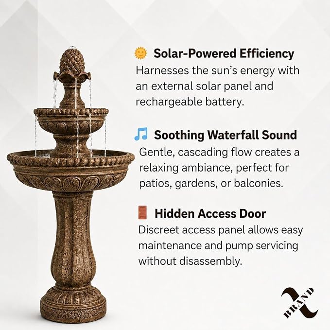XBrand 39" Solar Water Fountain, Sand Stone Resin | 2-Tier, Outdoor