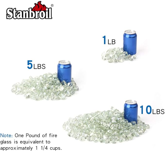 Stanbroil 10-Pound Fire Glass Diamonds - 1/2 inch Luster Fire Glass for Fireplace Fire Pit and Landscaping, Crystal Ice Luster