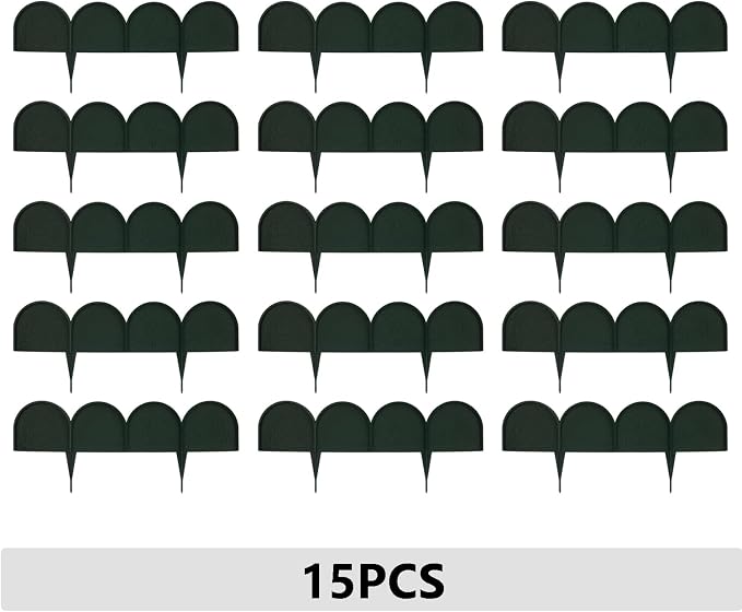 Evelyne Garden Border Edging in Half Round (Semicircle) Arched Design - 15pcs Green Yard Landscaping Fence Liner Lawn Edge Barrier - 20ft. Kit of Decorative Lawn Landscape Panels Elements