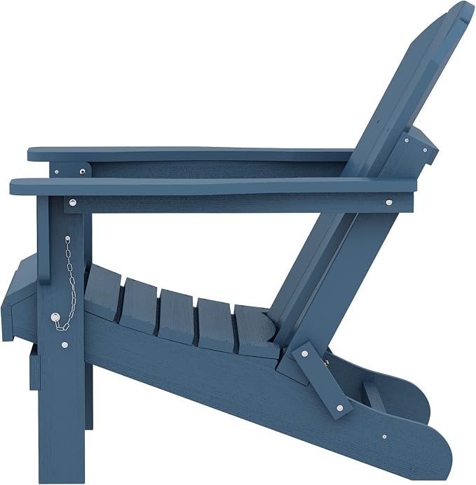 SERWALL Folding Adirondack Chairs with Cup Holder, Weather Resistant Adirondack Chairs for Outdoor, Patio, Lawn, Garden, Backyard Deck, Fire Pit - Blue