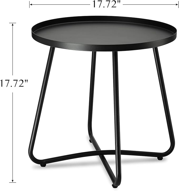 danpinera Outdoor Side Tables, Weather Resistant Steel Patio Side Table, Small Round Outdoor End Table Metal Side Table for Patio Yard Balcony Garden Bedside Black, Set of 2