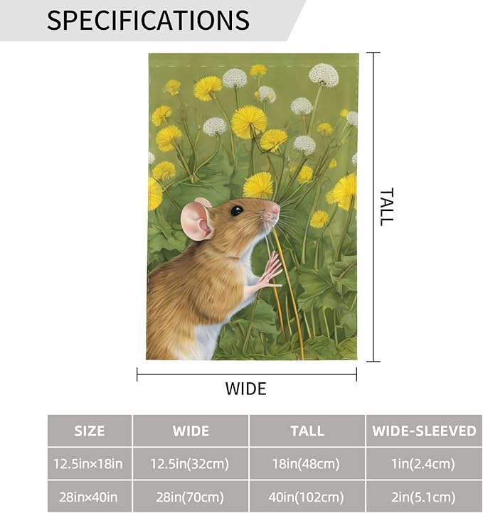 Delerain Cute Little Mouse Garden Flag, 12.5 x 18 Inch Double Sided Design Weather Resistant Indoor & Outdoor Decoration Small Banner for Home Yard Lawn Patio Office