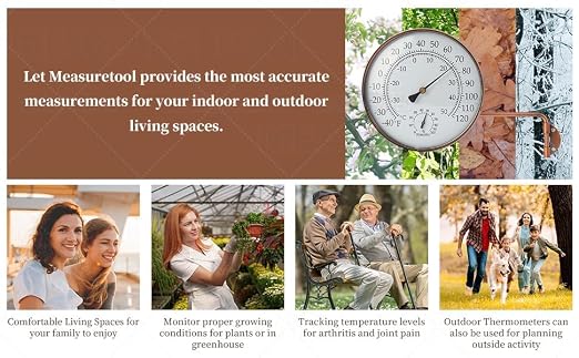 6 inch Outdoor Thermometer for Greenhouse, Garage and Patio. Weatherproof & Decorative Outside Temperature Gauge for Window, Antique Copper with Humidity (Easy-Read Brass Swivel Design)