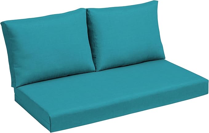 Arden Outdoor Loveseat Cushion Set, 48 x 24, Rain-Proof, Fade Resistant, Cushion Set for Couch, Bench, and Swing Lake Blue Leala