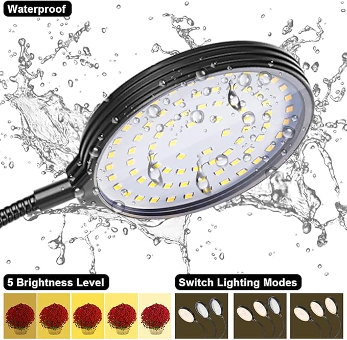 Grow Light 15W Sunlike Full Spectrum LED Plant Grow Lights with Timer Auto On/Off 4/8/12H Waterproof Grow Lamp for Indoor Plants, 5 Dimmable Levels, Adjustable Gooseneck