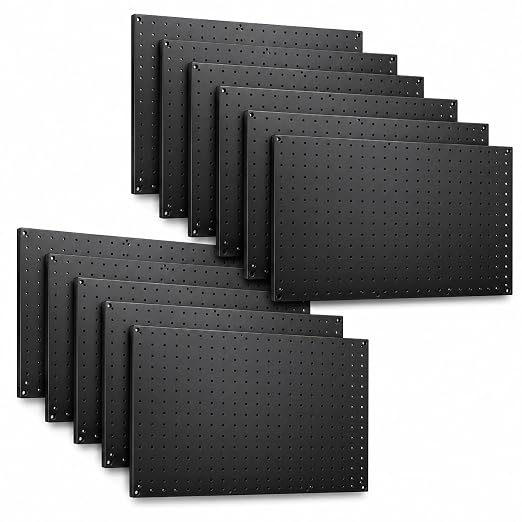 WallPeg Pegboard Panels Garage Organization - 12 ea (24"x16") Black Peg Board Panel Set - (PB-1-B) Tool Organizer, Crafts, Shop, Home, Office, Wall Storage Kit