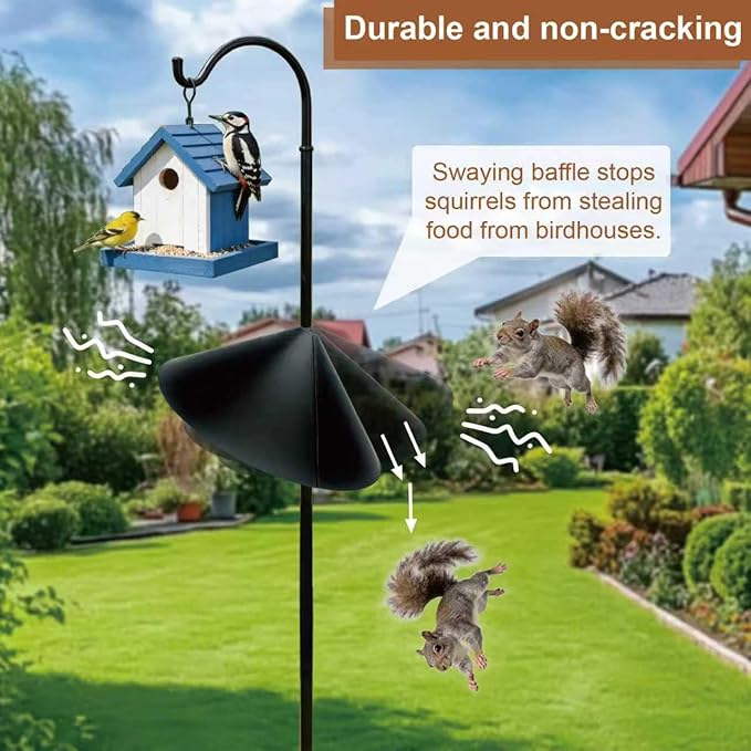 1 Pack 19 inch Squirrel Proof Baffle for Bird Feeder Pole,Shepherd's Hook Outdoor Sturdy,Squirrel Device Guard Deterrent Stop Squirrels from Climbing,Easy Install,Black