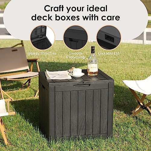 30 Gallon Deck Box, Waterproof Resin Outdoor Storage Box with Lockable Lid, Patio Storage Box Featuring Fade Resistant for Patio Furniture Cushions, Pool Accessories, Garden Tools, Black