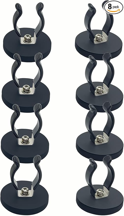 Universal Magnetic Garage Hook, Universal Storage Magnet Utility Tool Holder Anti-Slip Spring Clamp for 0.86-1 in Tools for Garden;Shed;Kitchen;Basement;Garage;RV;Workshop -8 PCS Black