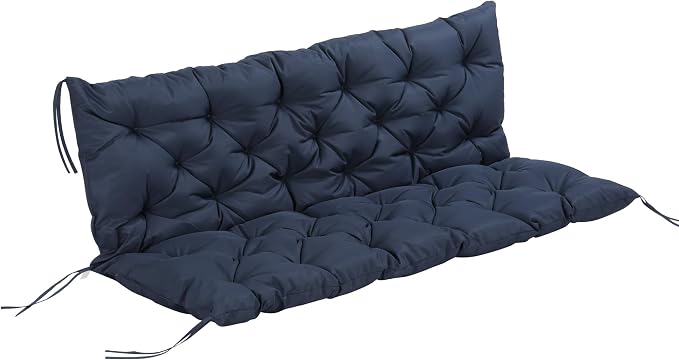 Outsunny 59" x 38" Tufted Bench Cushion for Outdoor Furniture, 3-Seater Replacement for Swing Chair, Patio Sofa/Couch, Overstuffed, Includes Backrest, Dark Blue