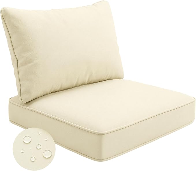 24''x24''x4'' Outdoor Seat Cushion Set, Beige Patio Replacement Cushions | Water-Resistant & Fade Resistant Fabric with Removable Cover, Fits Outdoor Chair Sofa Couch