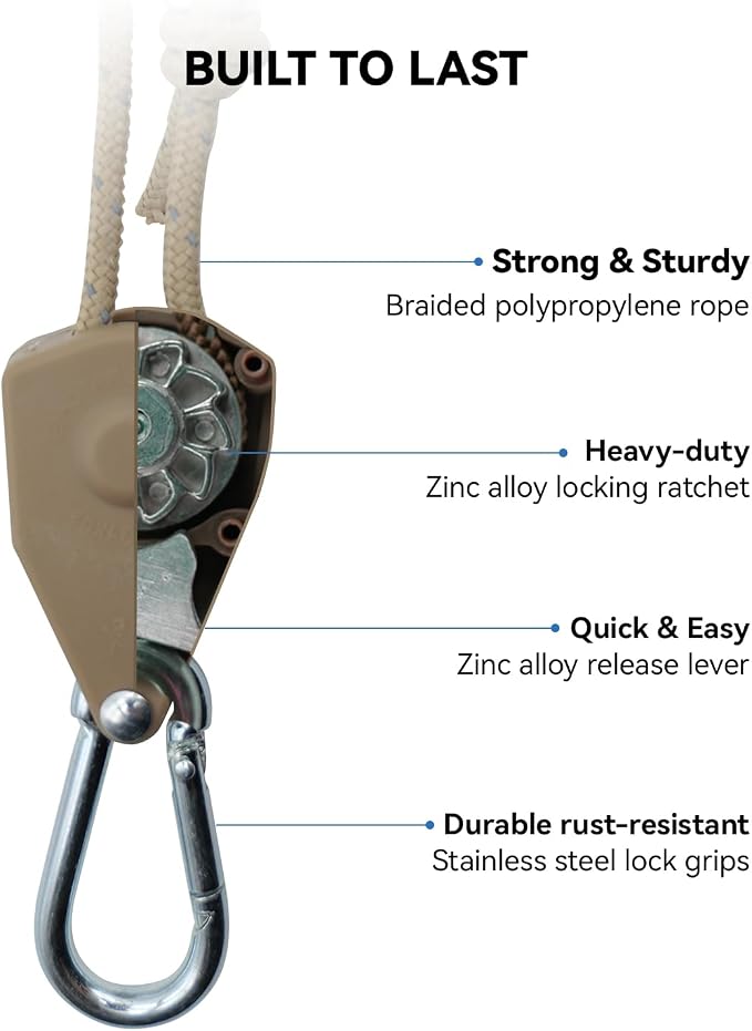 4Pack Retractable Ratchet Tie Down Straps, 16Ft 1/4" Adjustable Rope Hangers, Heavy-Duty Kayak Pulley System with 2 Carabiner Hooks, for Canoe, Roof Rack Loads, Camping Gear, Army Green