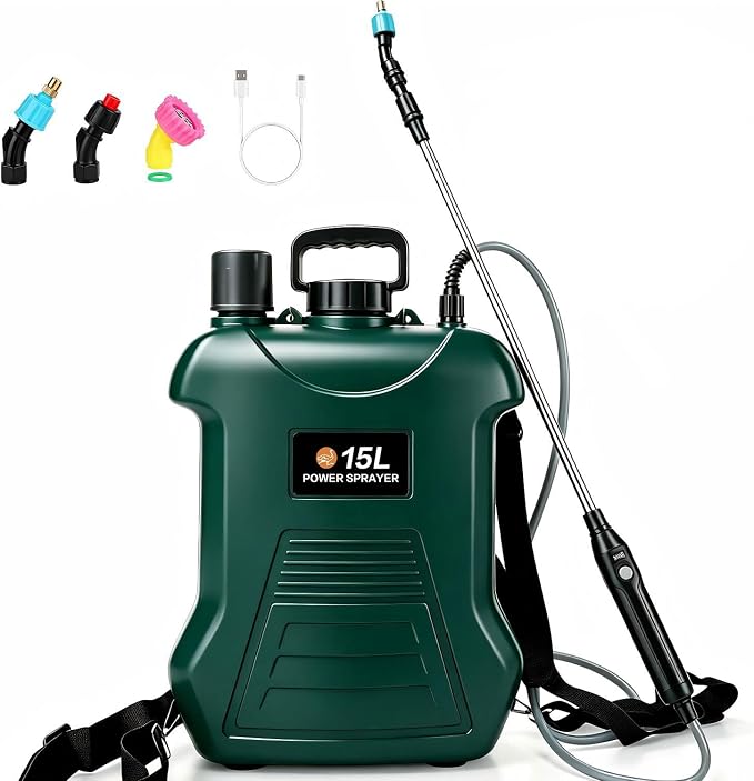Battery Powered Garden Sprayer, 4 Gallon Backpack Retractable Electric Weed Sprayer with 3 Mist Nozzles, Rechargeable Telescopic Wand, Water Pump Sprayers for Lawn and Yard Plant Care - FURRELOR