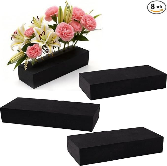 8 Piece Reusable Floral Foam Blocks black, 11.8 x 4.7 x 2 Inch, Water Resistant, for Artificial Flower Arrangements, Outdoor Planters, Wedding Decor (8, 11.8 x 4.7 x 2)