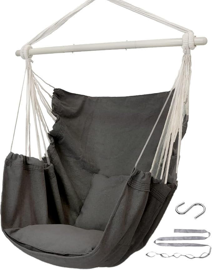 ADVOKAIR Hammock Chair Hanging Chair Swing Large Indoor with Anti-Slip Steel Spread Bar and Pocket-Max 500lbs-2 Cushions, Perfect for Bedroom,Outdoor,Patio, Porch,Backyard