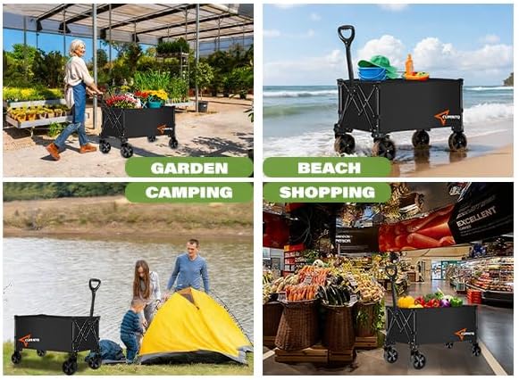 CUMNTQ Wagons Carts Foldable, 350lbs Weight Capacity Collapsible Wagon with All-Terrain Wheels, Grocery Cart on Wheels for Shopping Camping Garden Sports Beach Black