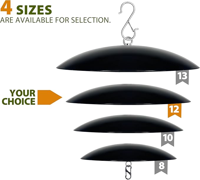 12" Bird Feeder Rain Guard, Hummingbird Feeder Shade Dome Cover, Hanging Squirrel Baffle for Bird Feeder Pole (Black), 3 Pack