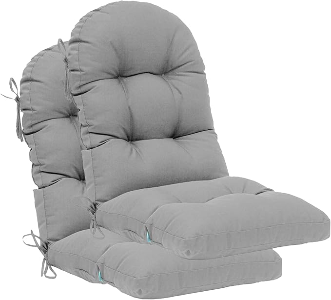 QILLOWAY Outdoor High Back Chair Cushion for Adirondack, All Weather Rocking Chair Cushions Thick Padded Replacement for Patio Furniture Set of 2,Grey