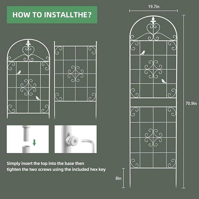 Garden Trellis for Climbing Plants Outdoor, Maidapulu 2 Pack 70.8x19.6 Inch White Metal Trellis - Rustproof Lattice Support Panel with Easy Assembly for Roses, Clematis, Cucumbers, Vegetable Garden