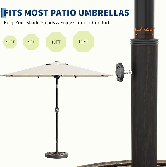 GarveeLife Patio Umbrella Base, 26.5lb Capacity Heavy Duty Design with Adjustable Pole Adapter Fits 1.5" to 2.1" Poles for 7.5-11FT Umbrellas, Corrosion-Resistant and Wind-Resistant for Outdoor, Patio