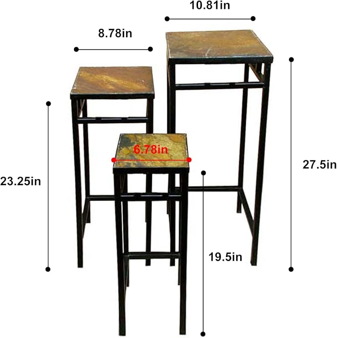 Zhongma Set of 3 Metal Plant Stand with Slate Top Fully Assembled Square Flower Shelf without Installation Required