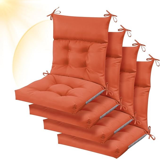 Sintuff 4 Pcs 44 x 21 x 4 Patio Chair Cushions Outdoor Chair Cushion Seat/Back Tufted Pillow with Ties Water Resistant Replacement Indoor Patio Furniture Outdoor Furniture (Solid Color,Spice)