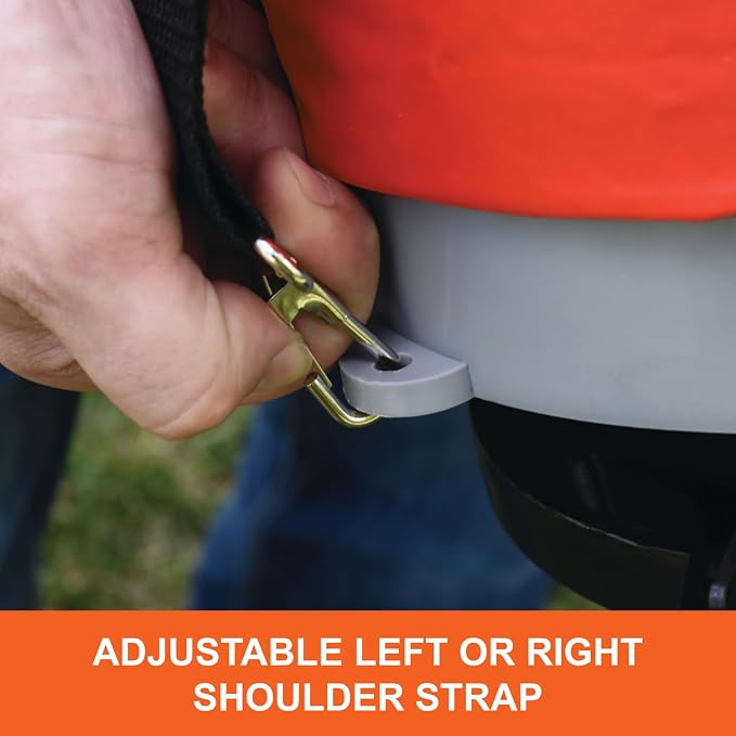 Agri-Fab Handheld Bag Seeder Spreader, 25 lb Capacity with Waterproof Zipper Bag, Adjustable Shoulder Strap & Rear Baffle, Orange