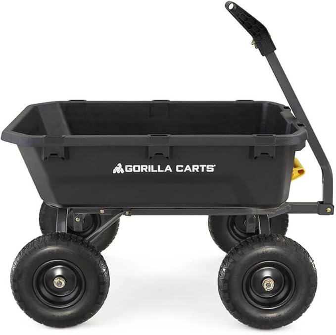 Gorilla Carts 7GCG-NF Heavy-Duty Poly Dump Garden Cart with No-Flat Tires, 7 Cubic Feet, 1200-Pound Capacity, Black, Amazon Exclusive