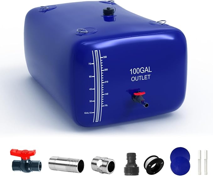 100 Gallon Water Bladder, 1000D PVC Foldable Portable Water Tank, Blue Large Capacity Water Bag Container for Camping, Garden, Agricultural Irrigation, Drought Resistance, Emergency Supply