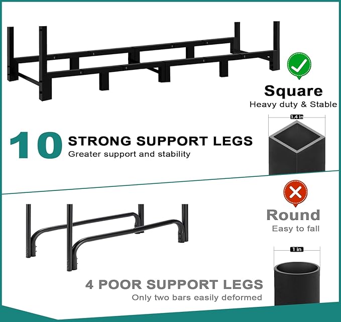 8Ft Firewood Rack Adjustable Fireplace Wood Holder for Outdoor Indoor Storage Log-Heavy Duty Fire Log Lumber Stand Stacker, Black