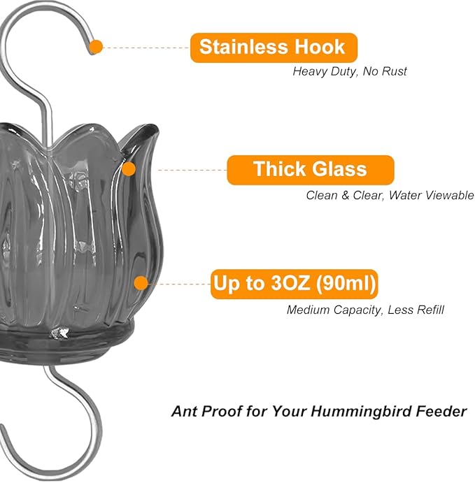 Glass Ant Moat for Hummingbird Feeder - 2PC x 3 OZ Gradient Red Tulip Insect Guard with Large Capacity