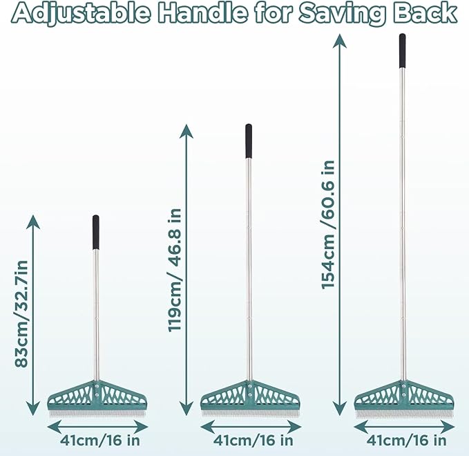 YEELOR Artificial Turf Rake with Adjustable Steel Handle from 32 to 61 Inch, Durable Artificial Grass Rake, Turf Brush for Cleaning pet Hair, Large Fallen Leaves and Dead Grass from Artificial Turf