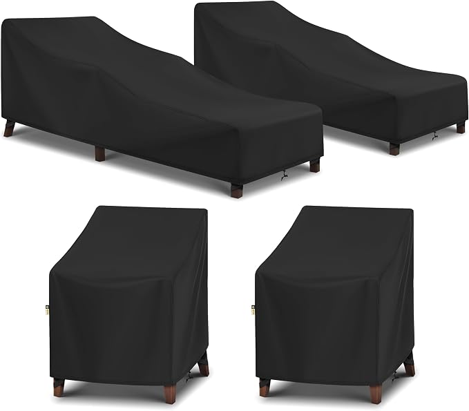 Arcedo Chaise Lounge Cover and Outdoor Chair Covers Set, 4 PCS – Waterproof UV Resistant Dustproof for Porch, Balcony & Patio
