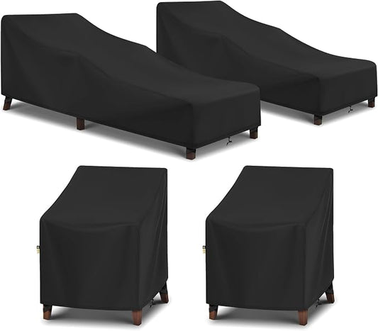Arcedo Chaise Lounge Cover and Outdoor Chair Covers Set, 4 PCS – Waterproof UV Resistant Dustproof for Porch, Balcony & Patio