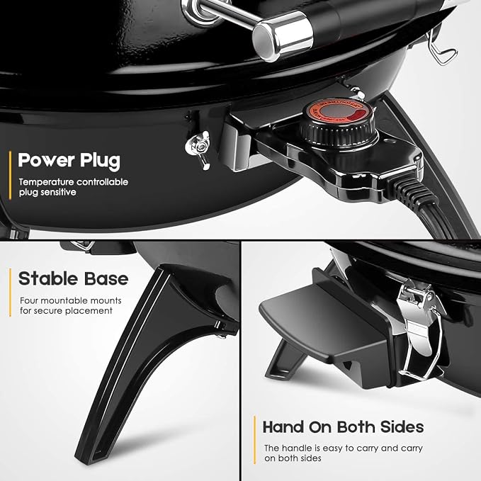 Electric BBQ Grill Techwood 15-Serving Outdoor Electric Grill for Party, Patio & Backyard, Double Layer Design, Portable Removable Stand Grill, 1600W (Countertop Black BBQ Grill)