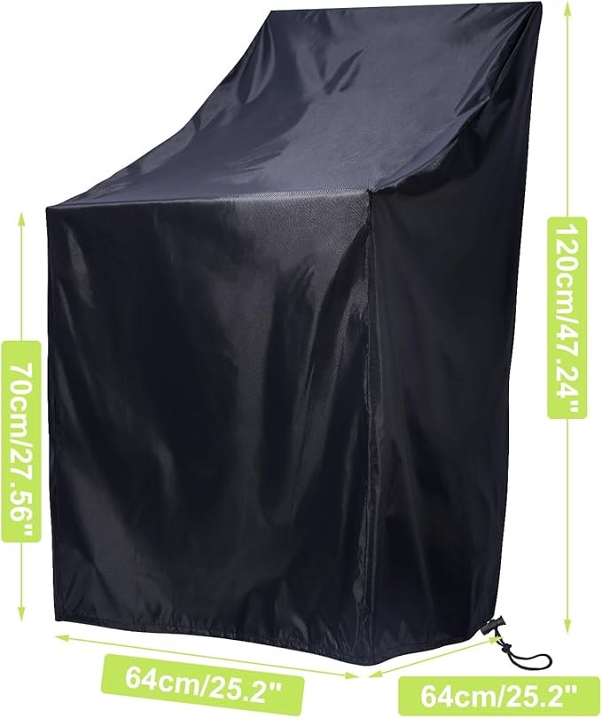 Stackable Patio Chair Covers, Outdoor Chair Covers Waterproof, Lawn Patio Furniture Covers, Fit for 4-6 Stackable Dining chairs Garden Chairs (Black - 2 Pack, 25"L x 25"W x 47”H)