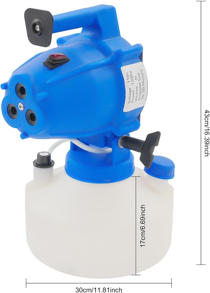 4L (1.06 Gallon) Electric ULV Portable Fogger Sprayer Machine Cold Fogger Machine Spraying Distance 26.25ft for Home,Hotel,Church,School,Yard
