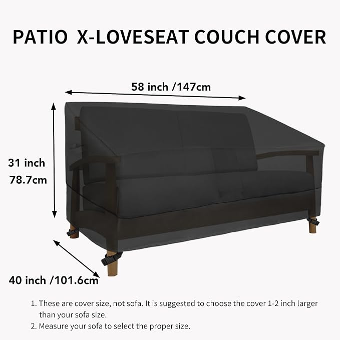 Easy-Going Heavy Duty Outdoor Loveseat Couch Cover, Waterproof Windproof Patio Furniture Sofa Cover with Air Vent (58Wx40Dx31H inch, Black)