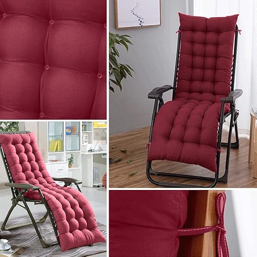 Patio Chaise Lounger Cushion, Indoor/Outdoor Cushions With 6 Ties, Thick Padded Swing Bench Cushion for Rocking Chair Sofa, 61 Inch (Wine Red)