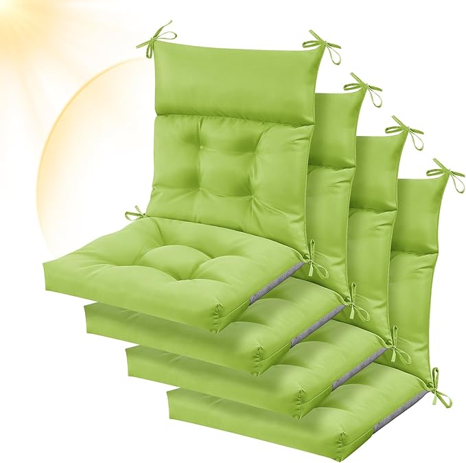 Sintuff 4 Pcs 44 x 21 x 4 Patio Chair Cushions Outdoor Chair Cushion Seat/Back Tufted Pillow with Ties Water Resistant Replacement Indoor Patio Furniture Outdoor Furniture (Solid Color,Fruit Green)