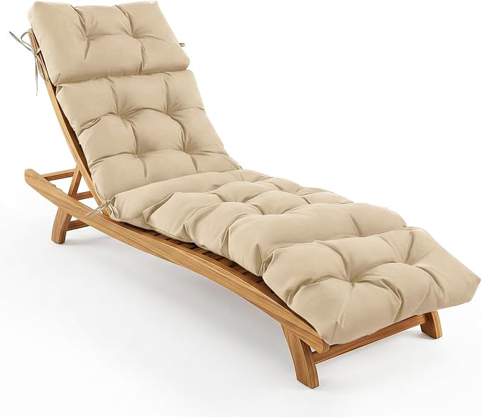 Outdoor Chaise Lounge Cushions 75.1x22.8x4.7 Inch, Waterproof Lounge Chair Cushions for Pool, Patio, Deck, Lawn, Fade Resistant Lounge Cushions for Outdoor Furniture with Ties, Beige