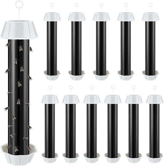 Qualirey 12 Pcs Sticky Fly Trap Fly Stick Indoor Outdoor Long Lasting Hanging Flies Bug Catcher Paper Tape Strips with Hook for Wasps Gnats Bug Insects Fruit Flies Mosquitoes (Classic-3,Black)