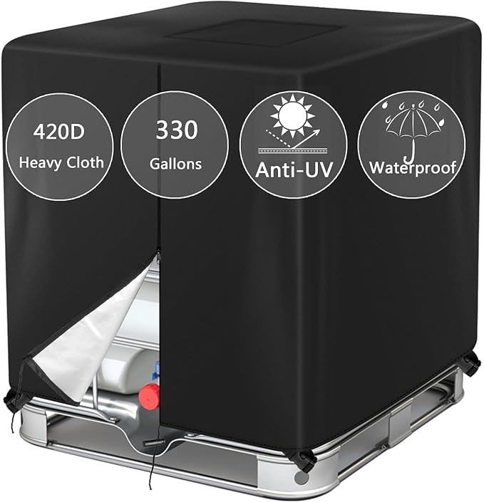 330 Gallon IBC Tote Cover Barlic 420D with Zipper for 1000L Outdoor dustproof Tote Cover Protective Cover Black