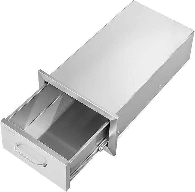 VEVOR Outdoor Kitchen Drawers 14W x 8.5H x 23D Inch, Outdoor Kitchen Cabinets with Stainless Steel Handle, Flush Mount Double Drawers, BBQ Island Drawers, Outdoor Kitchen Access Drawers