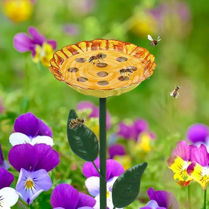 DREAMSOUL Metal Bird Bath witn Bee Feeder, 4 Pack Bee Watering Station Small Bird Bath for Birds, Bees, Butterflies
