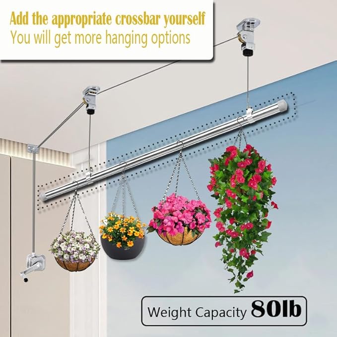 Plant Pulley Retractable Hanger Adjustable Heavy Duty Hanging Pulleys for Garden Baskets Pots,Birds Feeder,Bike Hoists Ceiling Clothes Drying Rack Garage Ceiling Storage