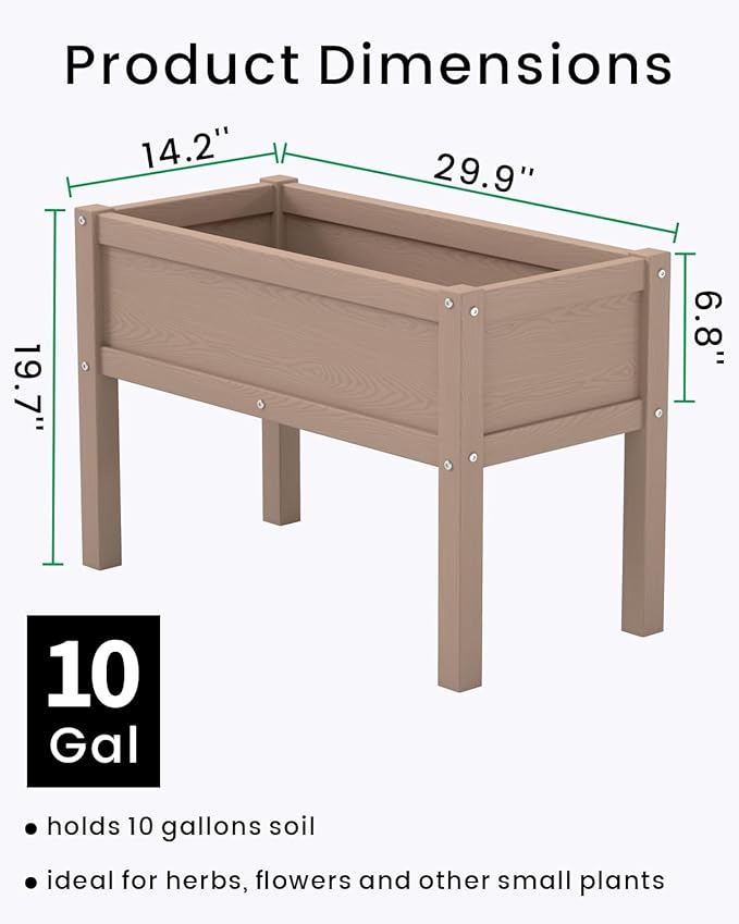 Small HDPE Raised Garden Bed, Elevated Planter Box with Legs, Outdoor All-Weather Planter Raised Beds for Seeds, Herbs, Flowers, Vegetables (Brown)